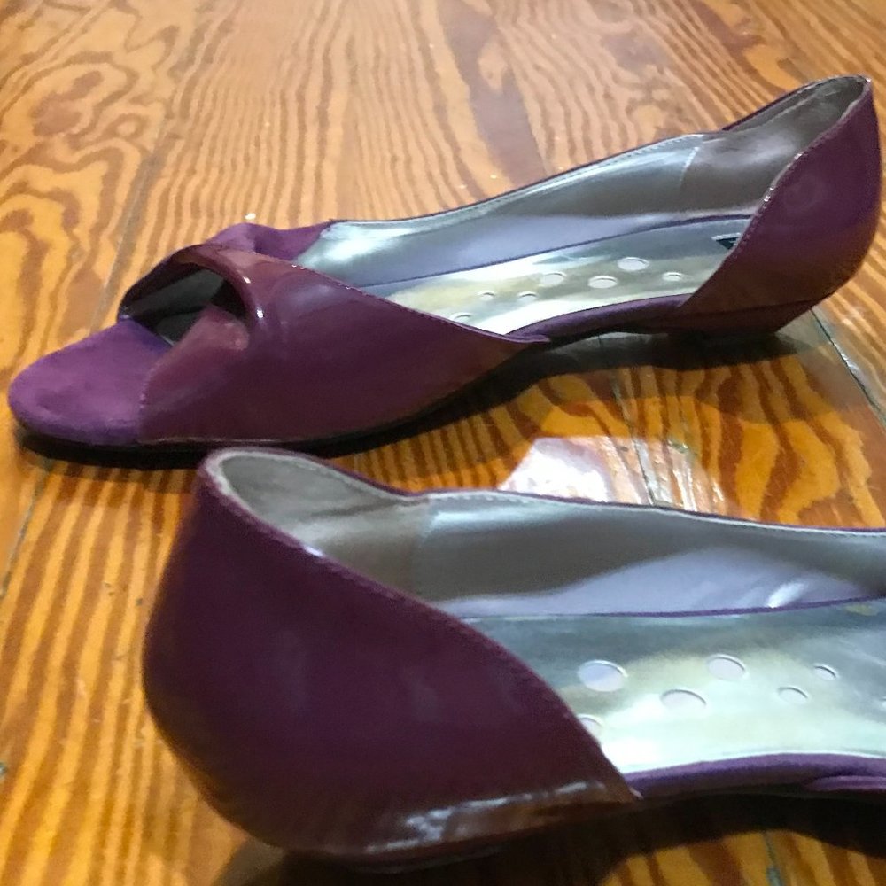 N.Y.L.A. Suede and Patent Leather Purple Flats